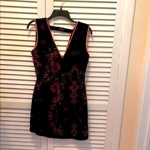 New Sandro Black and Pink Sheath Mini Dress V-Neck Sleeveless